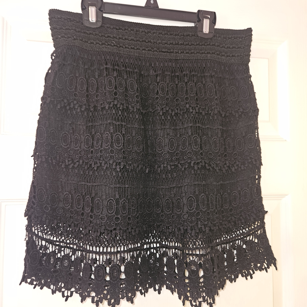Blue Island Black Crochet Skirt